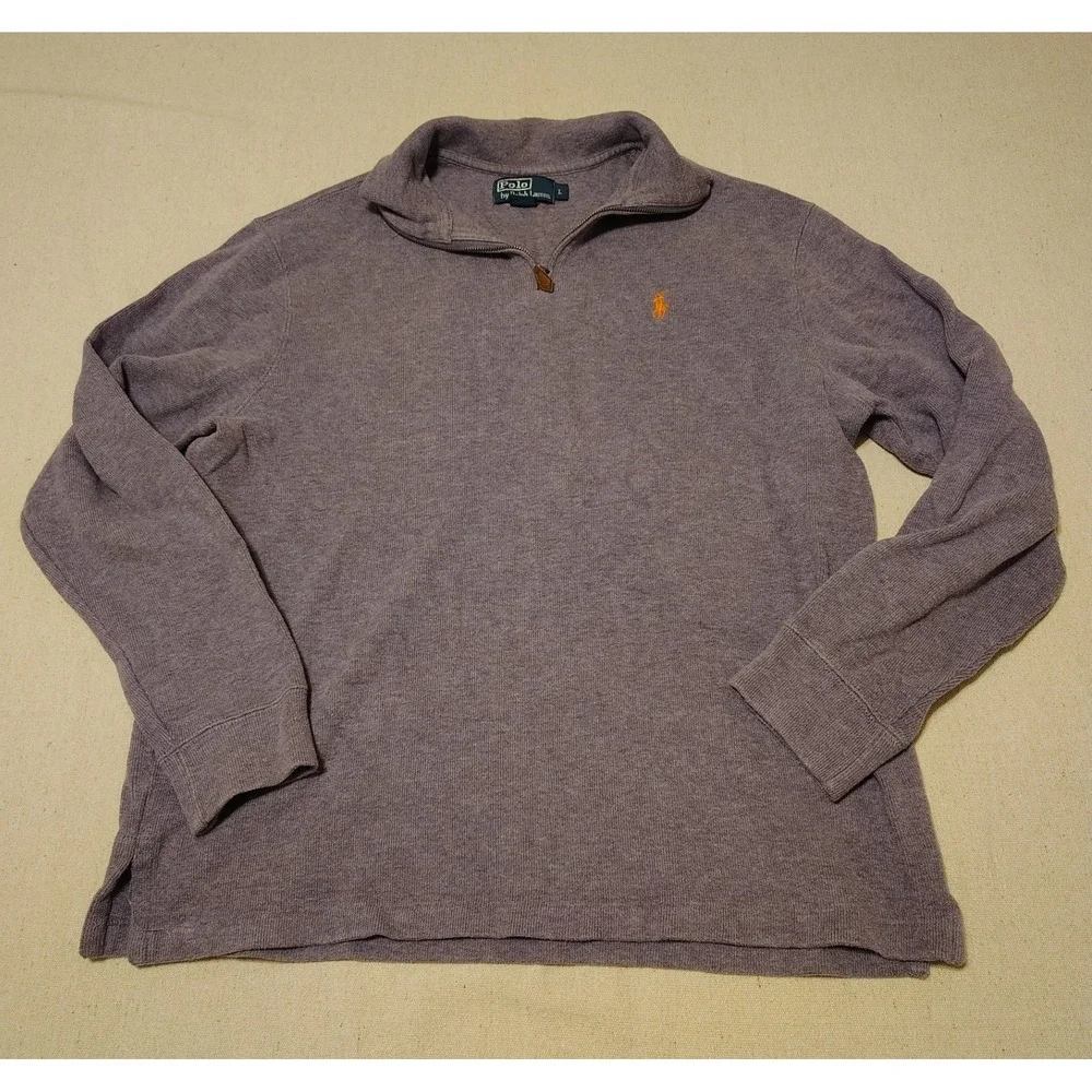Polo Ralph Lauren Mens Large Purple Quarter Zip Pullover Sweater Orange Pony